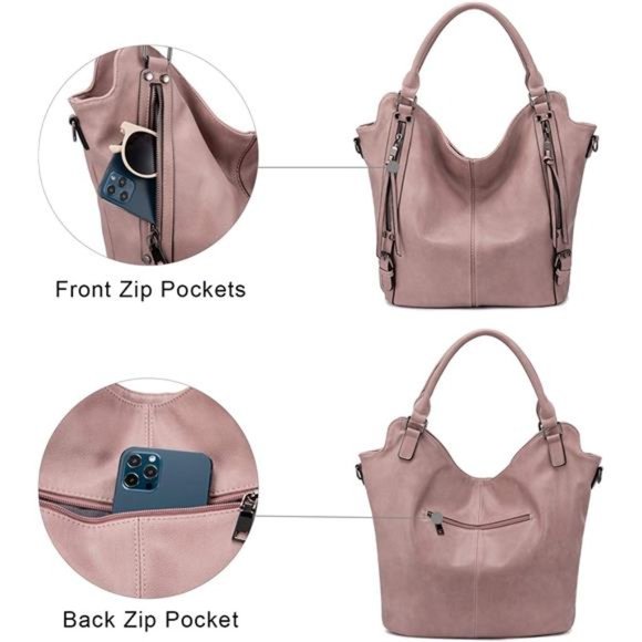 2 Pcs Tote Bag PU Leather Shoulder Bags Fashion Hobo Bags Large Purse Handbags - Picture 3 of 6